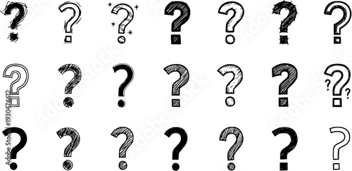 Question Mark Variety: Hand-Drawn Black and White Icons