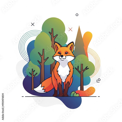 Vector illustration of a fox in a forest