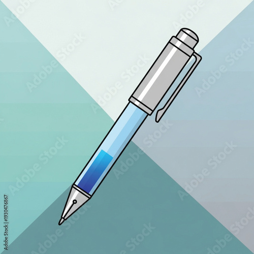 Vector illustration of a blue pen on a geometric background