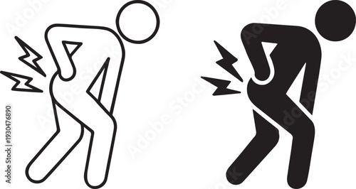 Bold back pain icon with editable uniform stroke.