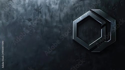 Dark Metallic Hexagon Logo on Textured Black Background with Industrial Aesthetic and Modern Design Elements UHD wallpaper