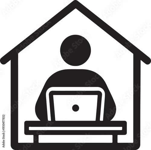 Modern work from home icon showing laptop, house shape, and remote workspace concept in clean vector style.