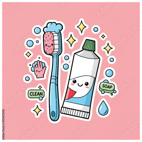 Toothpaste and Toothbrush Cartoon Characters.
