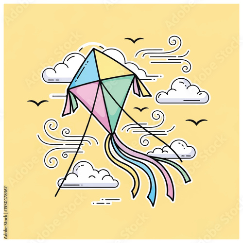 Colorful Kite Flying High in Air.