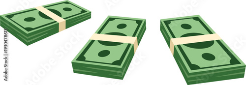 Stack of cash money bundles illustration with dollar banknote piles flat vector design for finance wealth income concept isolated