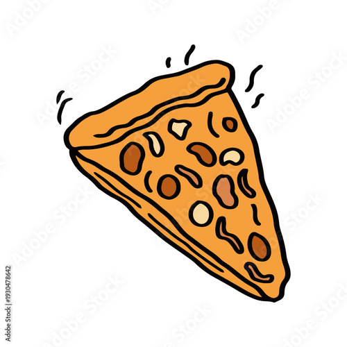 Hand drawn pizza slice illustration, delicious fast food doodle vector for cafe menu and food stickers