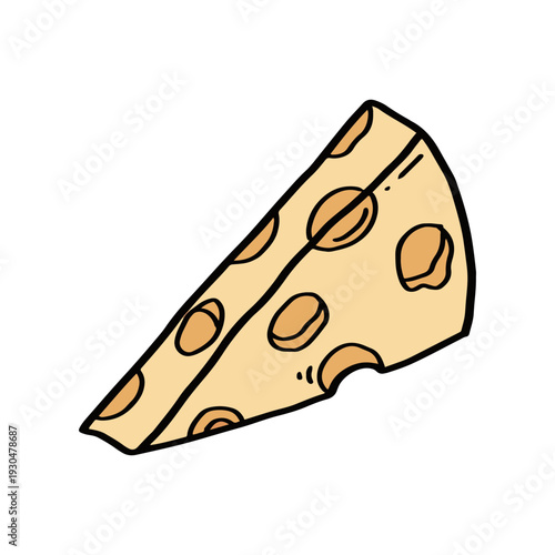 Hand drawn Swiss cheese wedge illustration isolated, delicious dairy product doodle