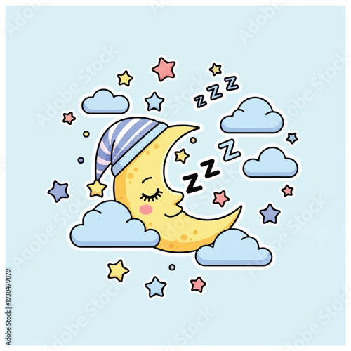 Crescent Moon Sleeping with Night Cap.