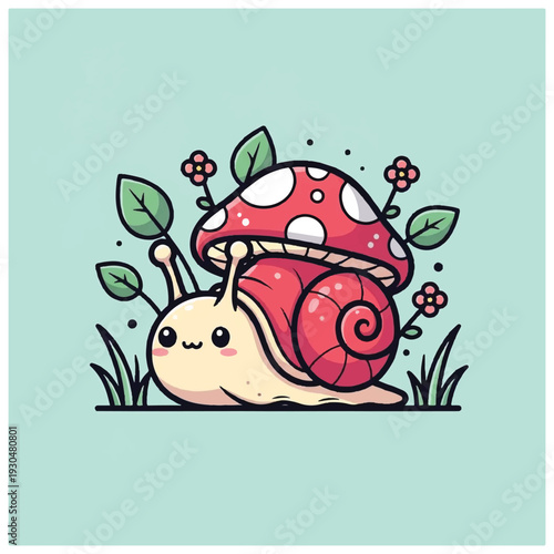 Cartoon Snail with Mushroom Shell Illustration.