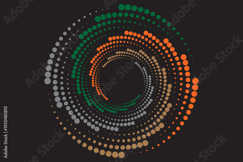 3D colorful techno background. Big data visualization on dark space with dotted lines shape decoration. Modern graphic design element dots circle style concept for banner, flyer, card. vector