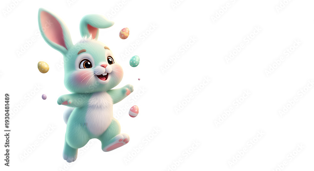 Obraz premium Minty easter bunny isolated on transparent background with eggs