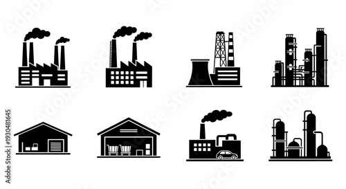 A collection of industrial buildings and factories with smokestacks