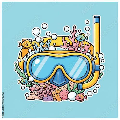 Snorkeling Mask and Tube with Sea Creatures.