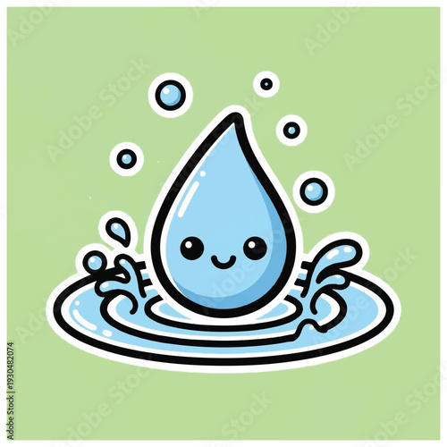 Cartoon Water Drop Character Splashing Around.