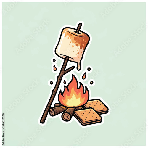 Roasting Marshmallow over Campfire Flame.
