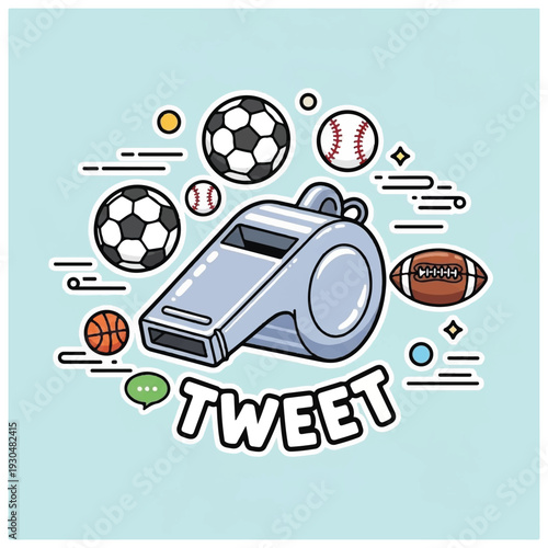 Gray Whistle with Various Sports Balls.