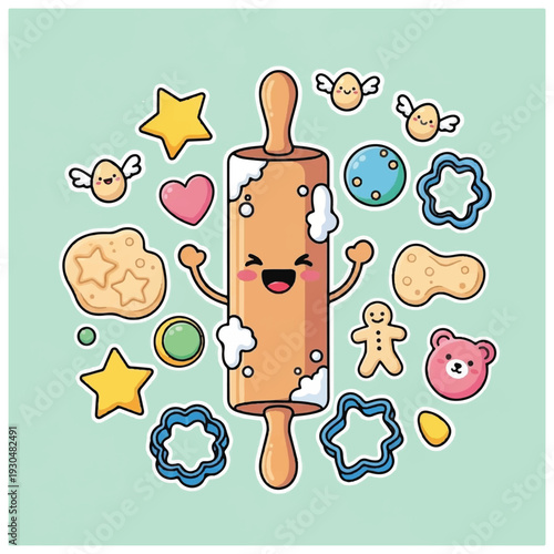Cartoon Rolling Pin with Facial Expression.