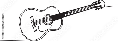 Continuous line art guitar illustration single unbroken line drawing