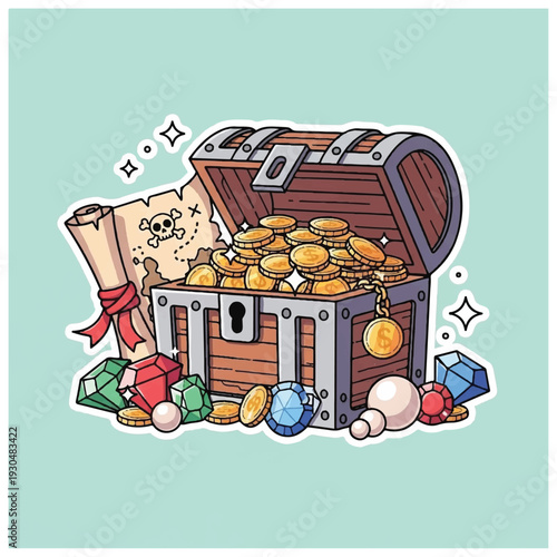 Treasure Chest Filled with Gold Coins.