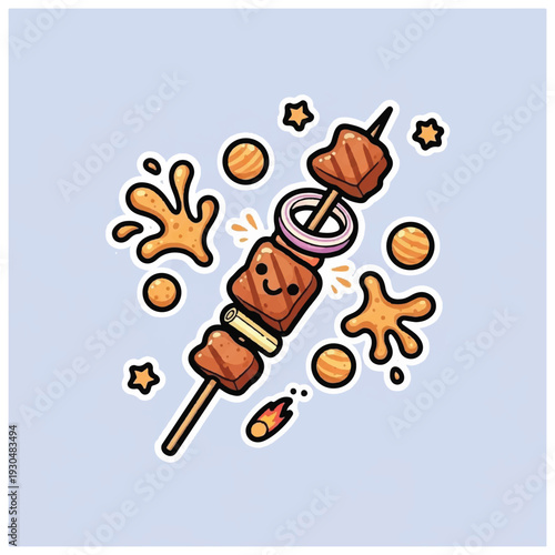 Cartoon Meatball Skewers with Sauce Splatter.