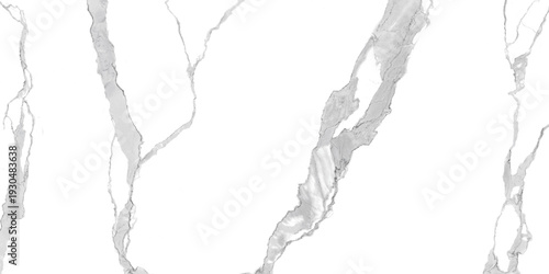 The luxury of a white marble texture and background features an authentic and real high-resolution natural stone surface, a grey unique veining pattern, and a polished finish for ceramic tile print