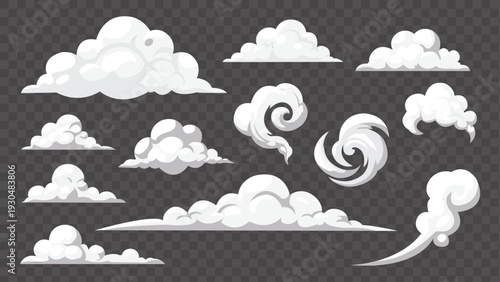 Cartoon cloud illustrations set isolated on transparent background
