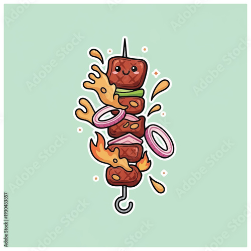 Grilled Meat and Vegetables on Skewers.