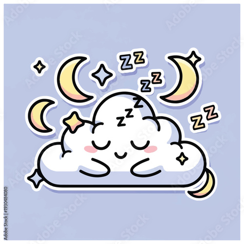 Cartoon Cloud Sleeping Peacefully with Moons.