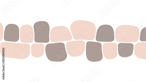 A flat lay composition of assorted pastel-colored stones arranged horizontally across a white background.