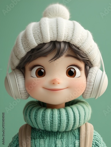Cute Cartoon Boy with Headphones for Kids Tech and Music Marketing