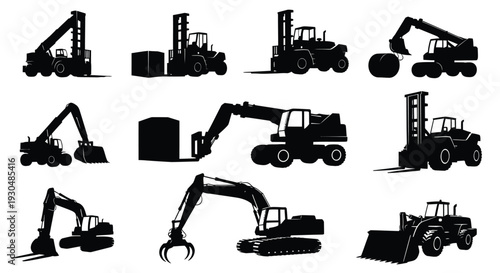 Heavy Equipment Silhouette Vector Set Illustration