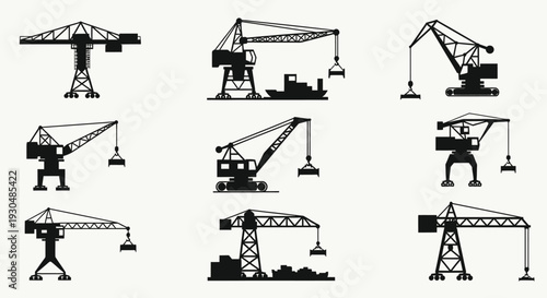 Construction Crane Silhouette Vector Collection Illustration