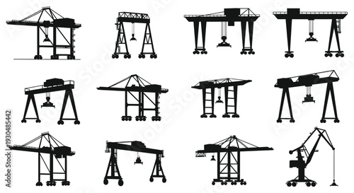 Tower Crane Silhouette Vector Set Illustration