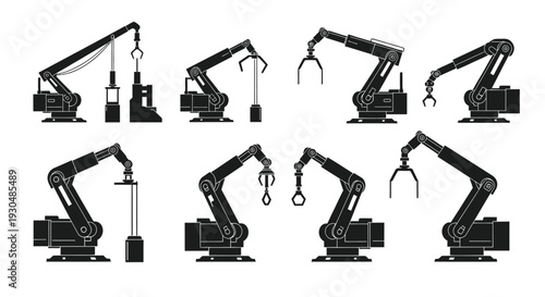 Robotic Arm Silhouette Vector Set Illustration