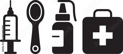 Medical syringe spoon spray bottle first aid kit healthcare