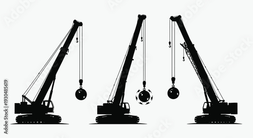 Mobile Crane Silhouette Vector Set Illustration