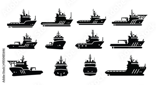 Fishing Boat Silhouette Vector Set Illustration