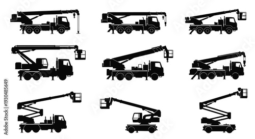 Crane Truck Silhouette Vector Collection Illustration