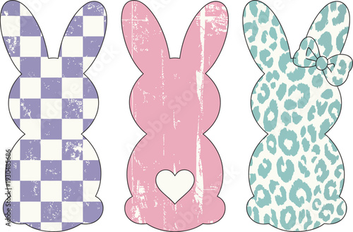 Easter Bunny Trio Pastel Checkered & Leopard T-Shirt Design
