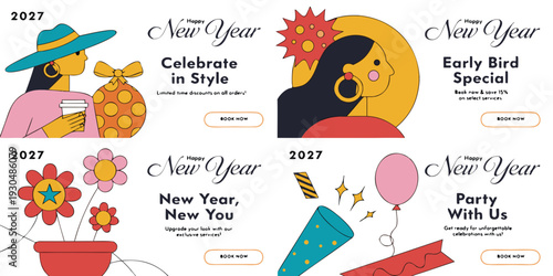 New Year 2027 Celebration Graphics – Early Bird Specials, Party Invitations, Self‑Renewal Themes & Festive Event Promotions