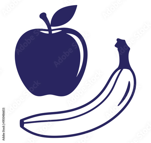 Simple illustration of an apple and banana against a white background for healthy eating
