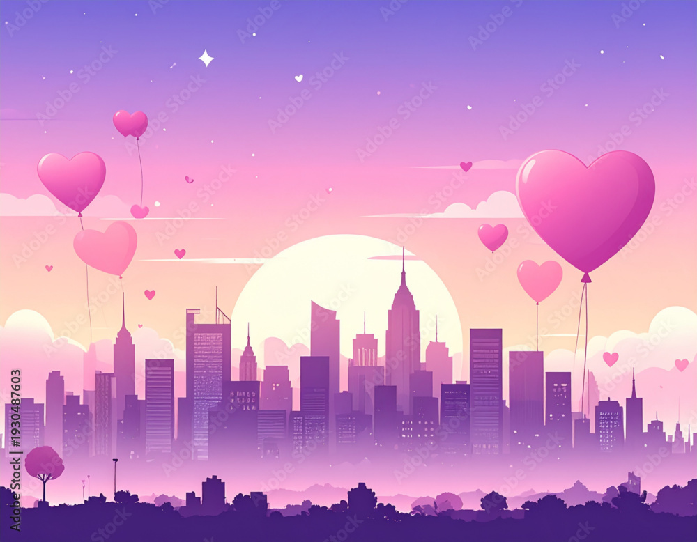 Fototapeta premium Heart Balloon Skyline
