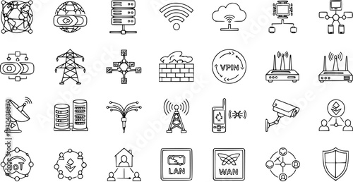 Network  Connectivity Icons: Technology, Communication, and Infrastructure