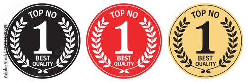 Top No.1 Best Quality Badge and Label Set, Premium Luxurious Gold Circle with Number 1, Icons, Symbols, Signs, Logos, Stamps, Vector Image