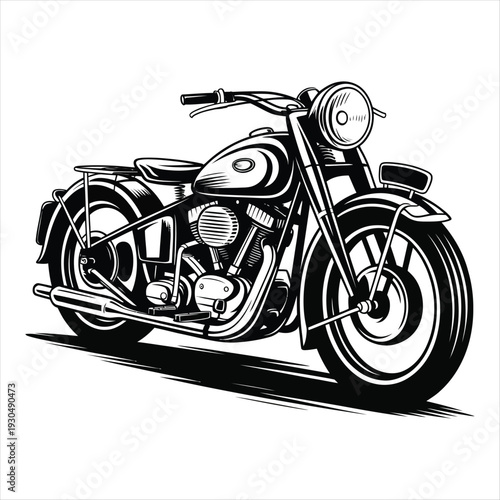 Vintage Motorcycle Illustration Black and White bike