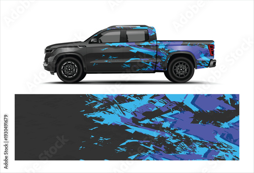 Dark Blue Neon Pickup Truck Wrap Design Abstract Racing Graphics Vector