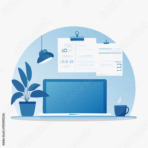 Work From Home Concept with Laptop Desk Setup in Minimal Interior