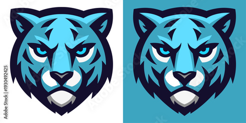 A stylized, fierce tiger mascot in vibrant blue, capturing a sense of power and determination.