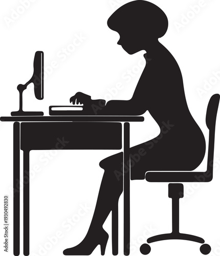 silhouette of a woman working on computer
