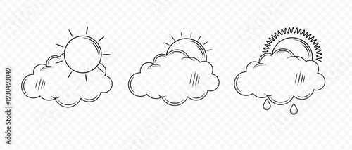 Weather sketch icon. Hand-drawing sky, rain and sun